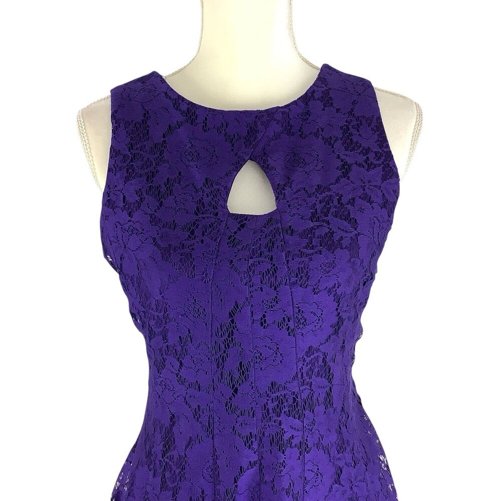 Purple Lace Sleeveless Dress Women Size 6 Fit & Flare Keyhole Coquette Fairy - Picture 2 of 14
